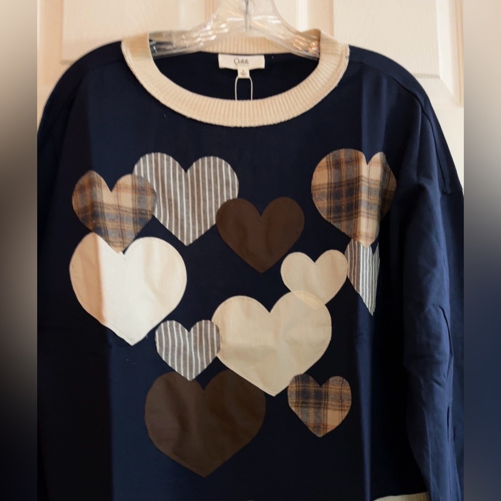 Oddi/women’s NWT LS Blue Heart Pattern Sweatshirt Size S - Picture 3 of 12